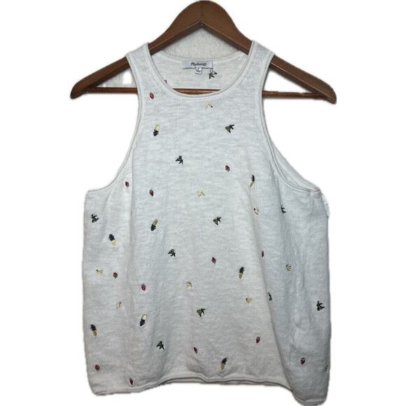 MADEWELL Fresca Sweater Tank Womens Sz S Fruit Embroidered Strawberry Pineapple - Picture 1 of 14